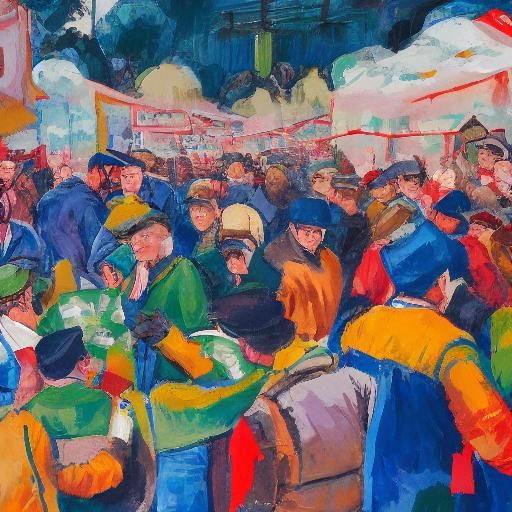 Oktoberfest Crowd Storming in Social Realist Mural