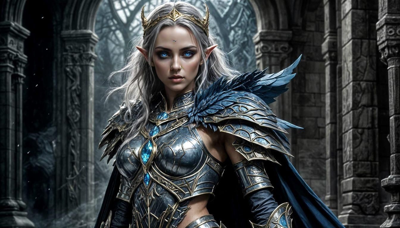 Armored Dark Elf Queen in Dark Fantasy Style