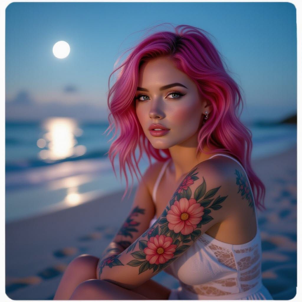 Ethereal Portrait of Woman with Pink Hair