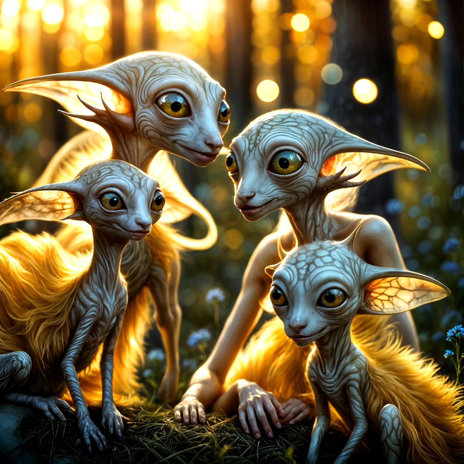 Happy Alien People and Pets in Photorealistic Style