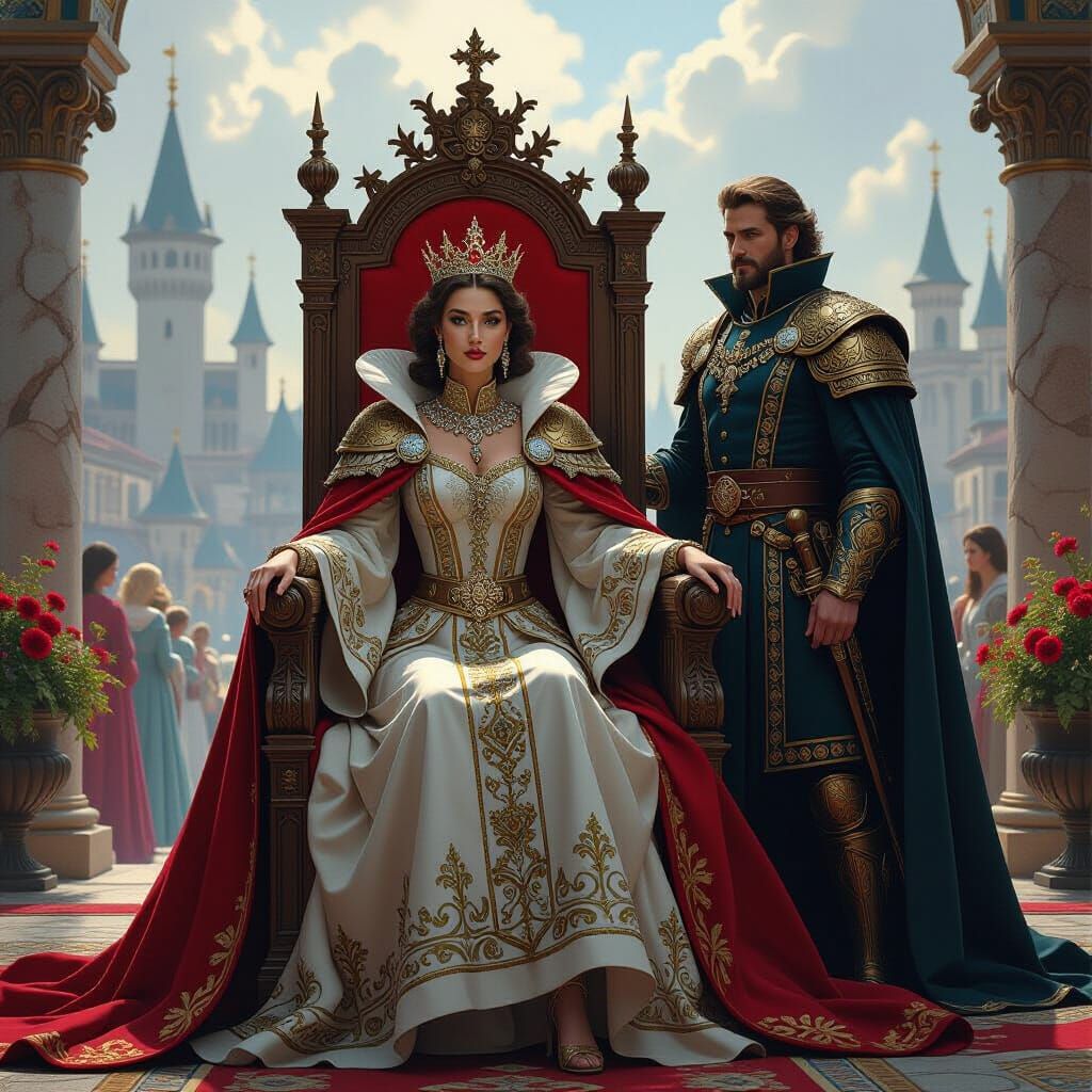 Majestic Queen in a Whimsical Kingdom, Atmospheric Lighting