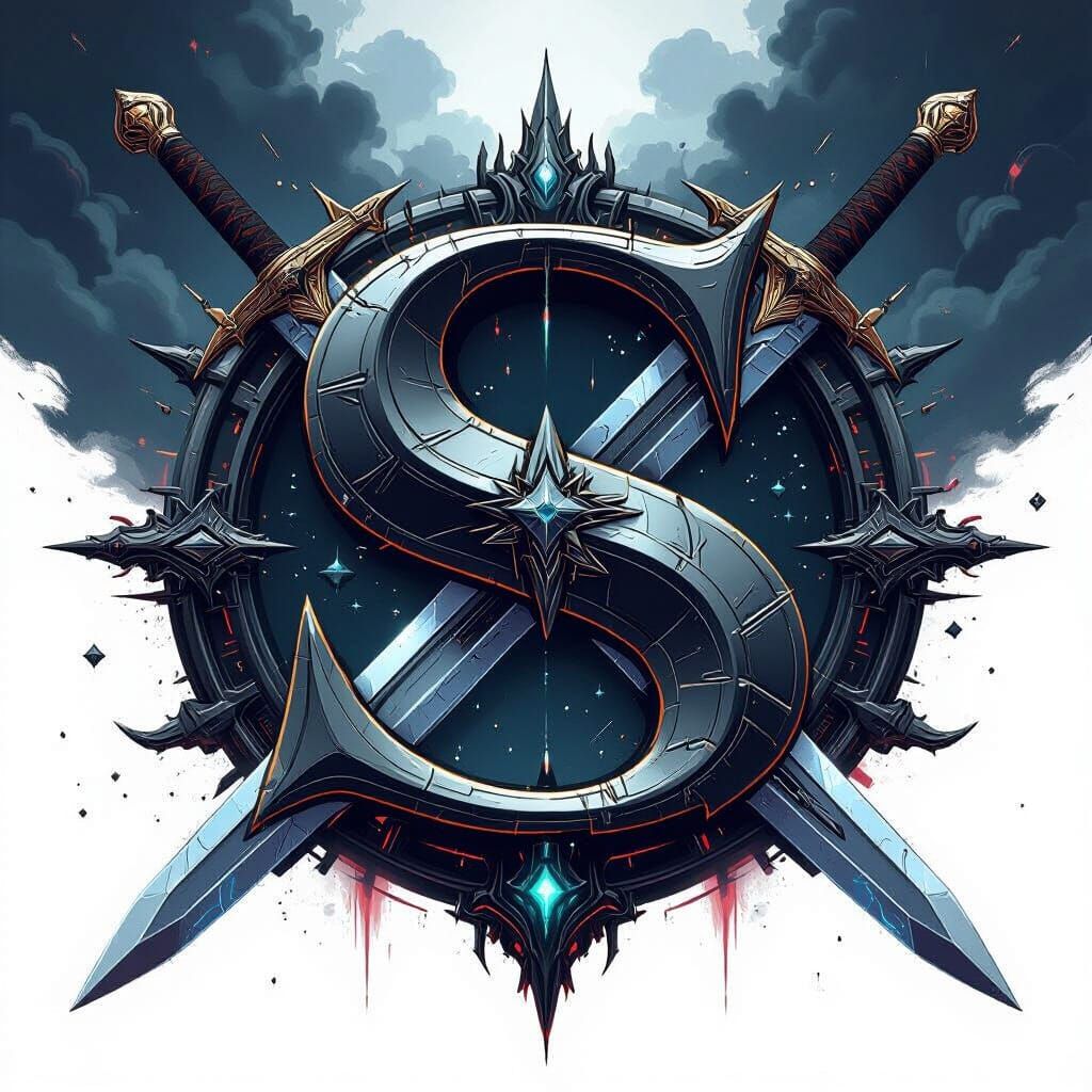 Majestic 'S' Logo with Swords in Digital Art Style