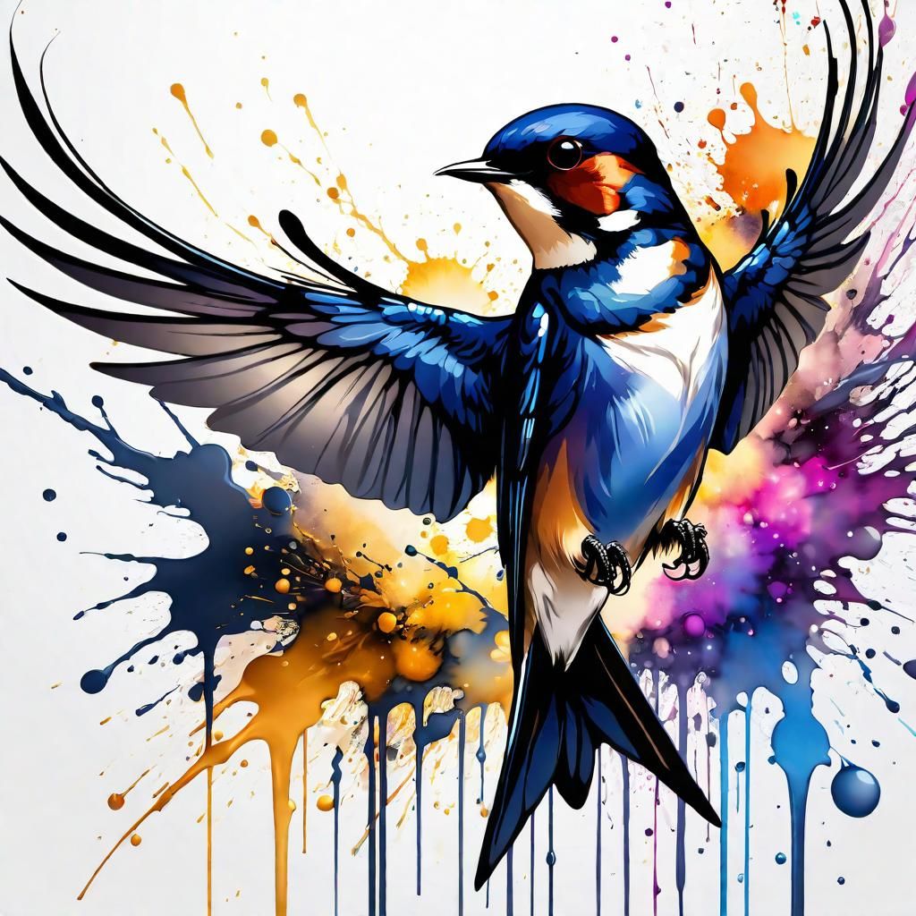 Alcohol Ink Barn Swallow Splatter Art