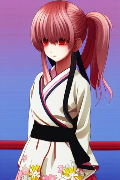 Playful Anime Girl in Traditional Japanese Style