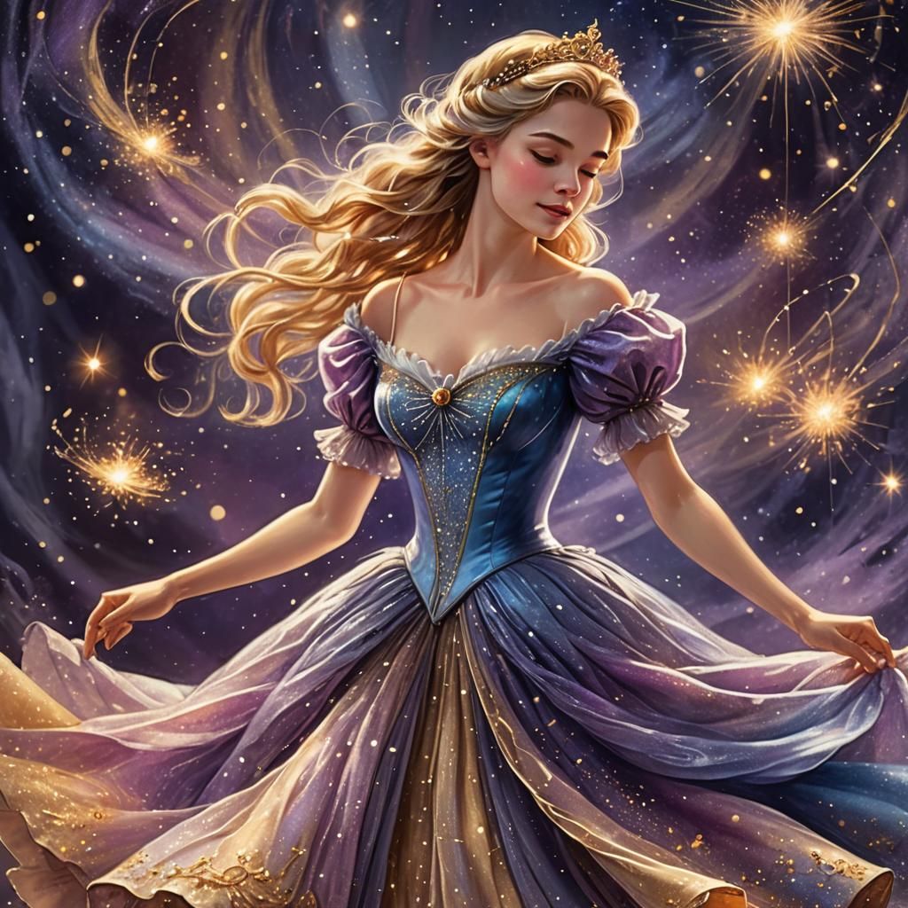 Cinderella's Enchanting Spin: A Fantasy Art Concept