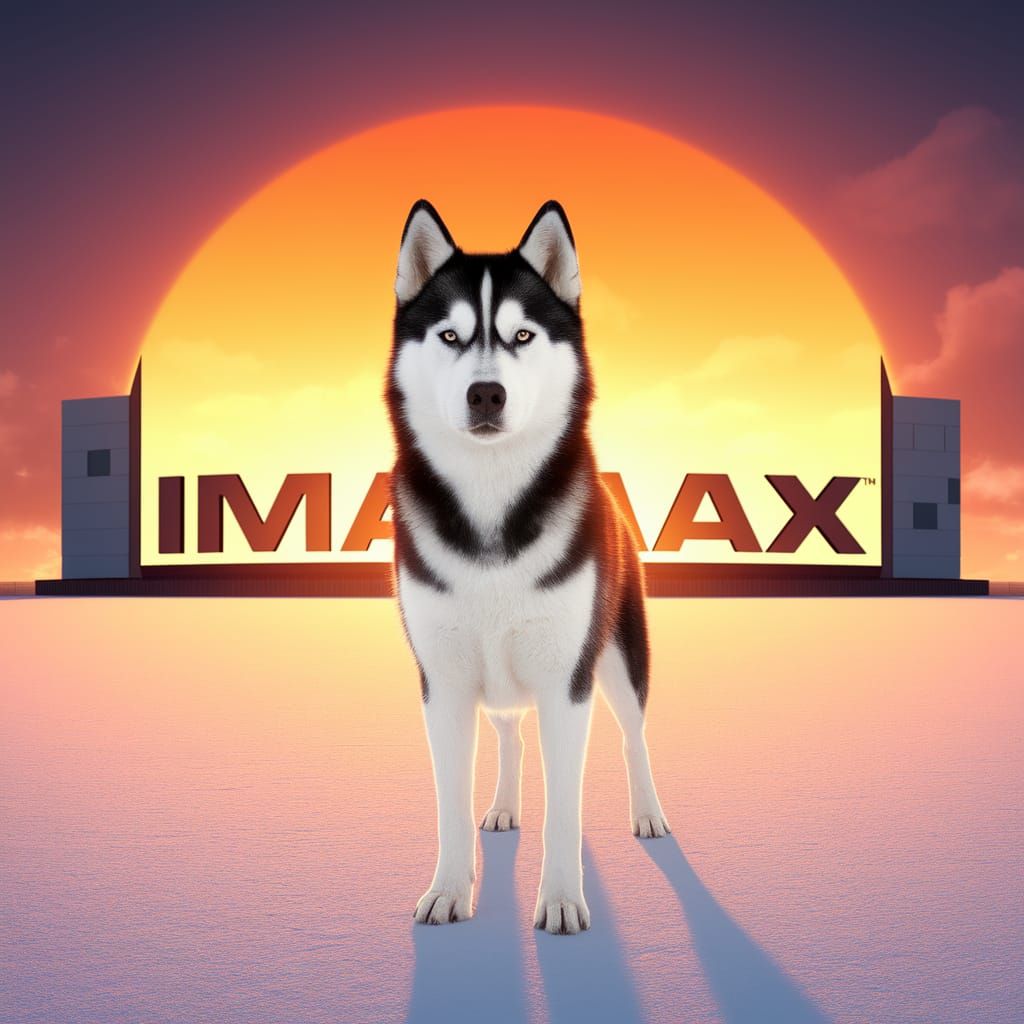 Majestic Husky in Harmonious IMAX Landscape