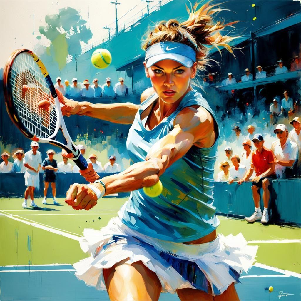 Dynamic Tennis Serve in Fine Art Style