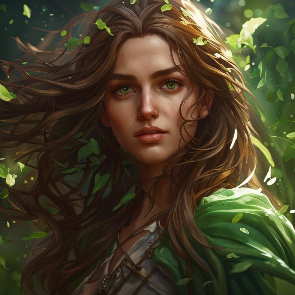 Girl with Nature Power in Art Nouveau Style