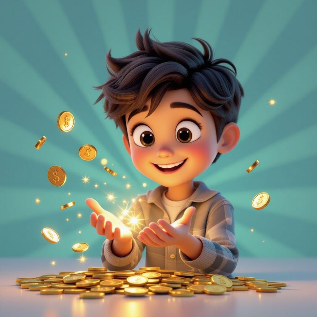 Boy Catches Glowing Coins in Pixar-Inspired 3D Art