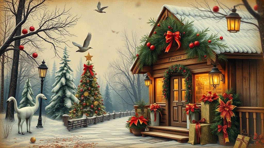 Christmas Winter Wonderland in Whimsical Floral Style