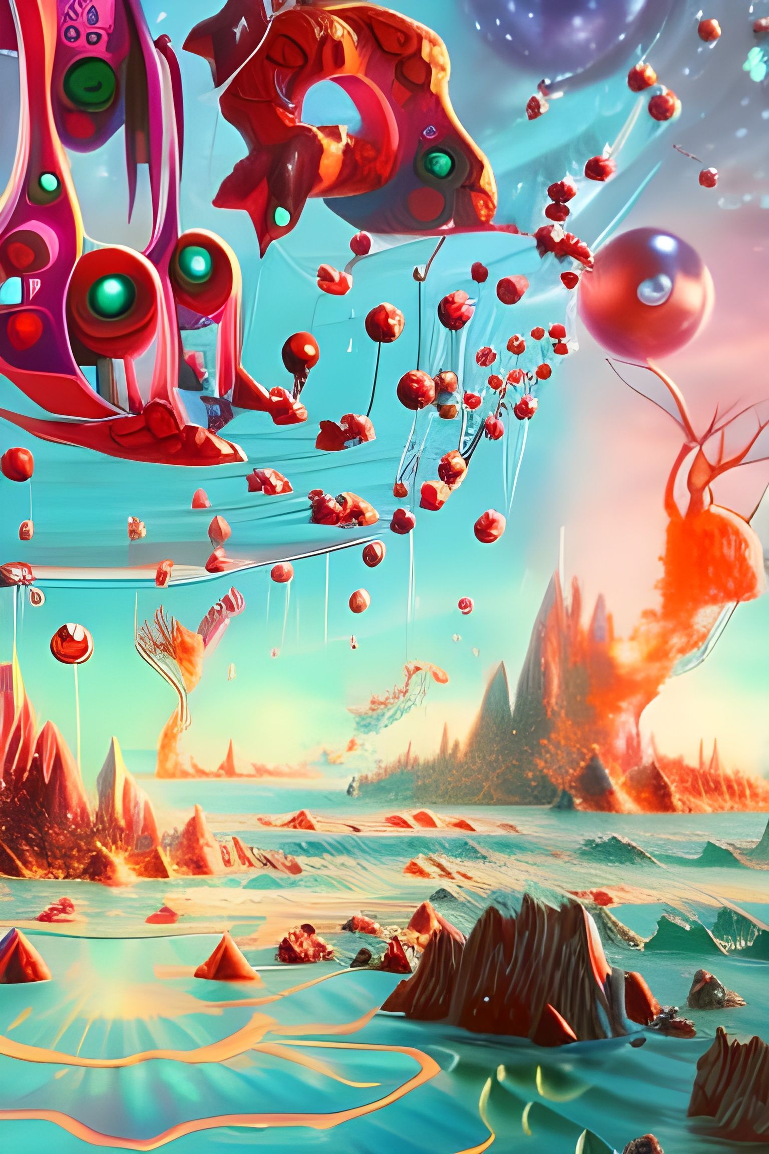 Colorful Clockpunk Spaceship in Surreal Digital Art