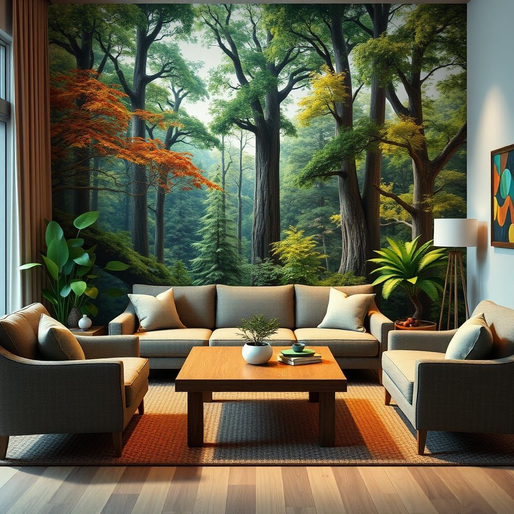 Forest Living Room Set in 3D Rendering