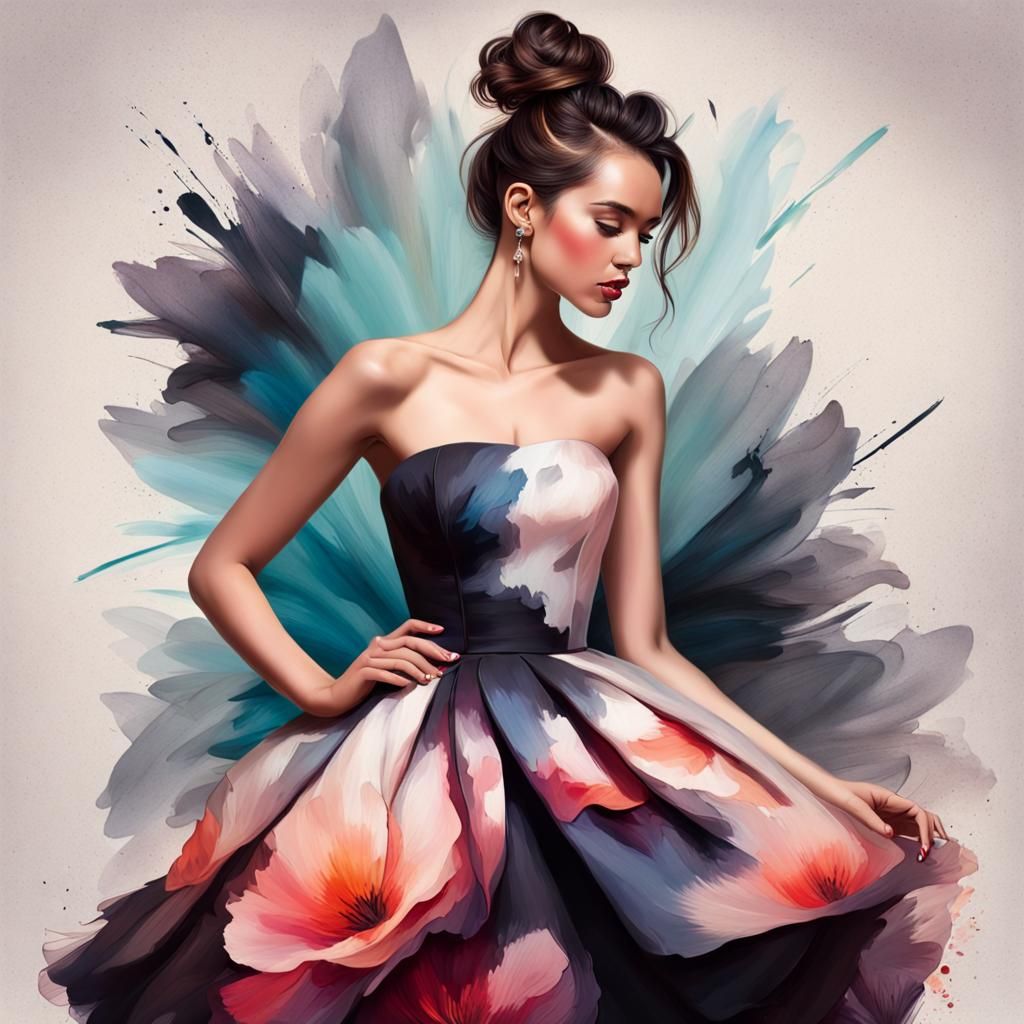 Elegant Woman in Flower Petal Dress Portrait