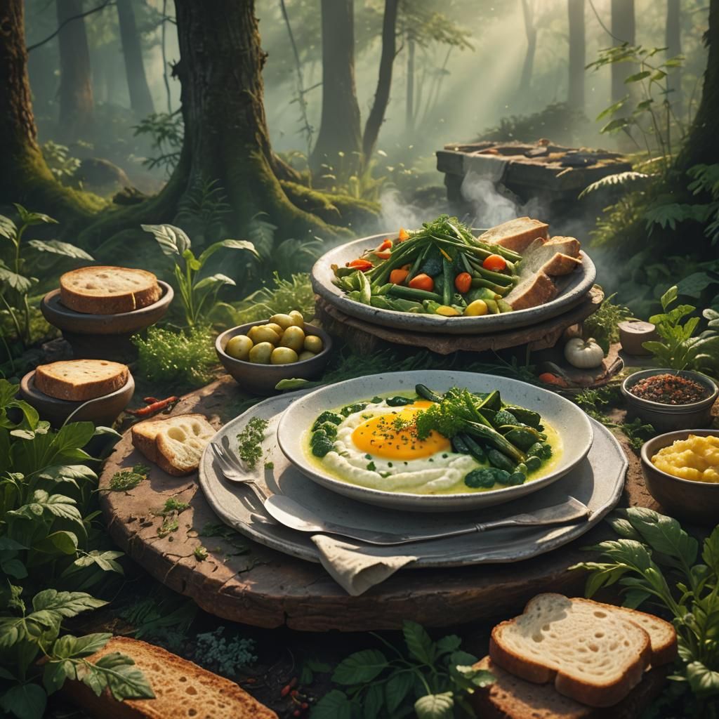 Steaming Grits with Vegetables in Forest Setting
