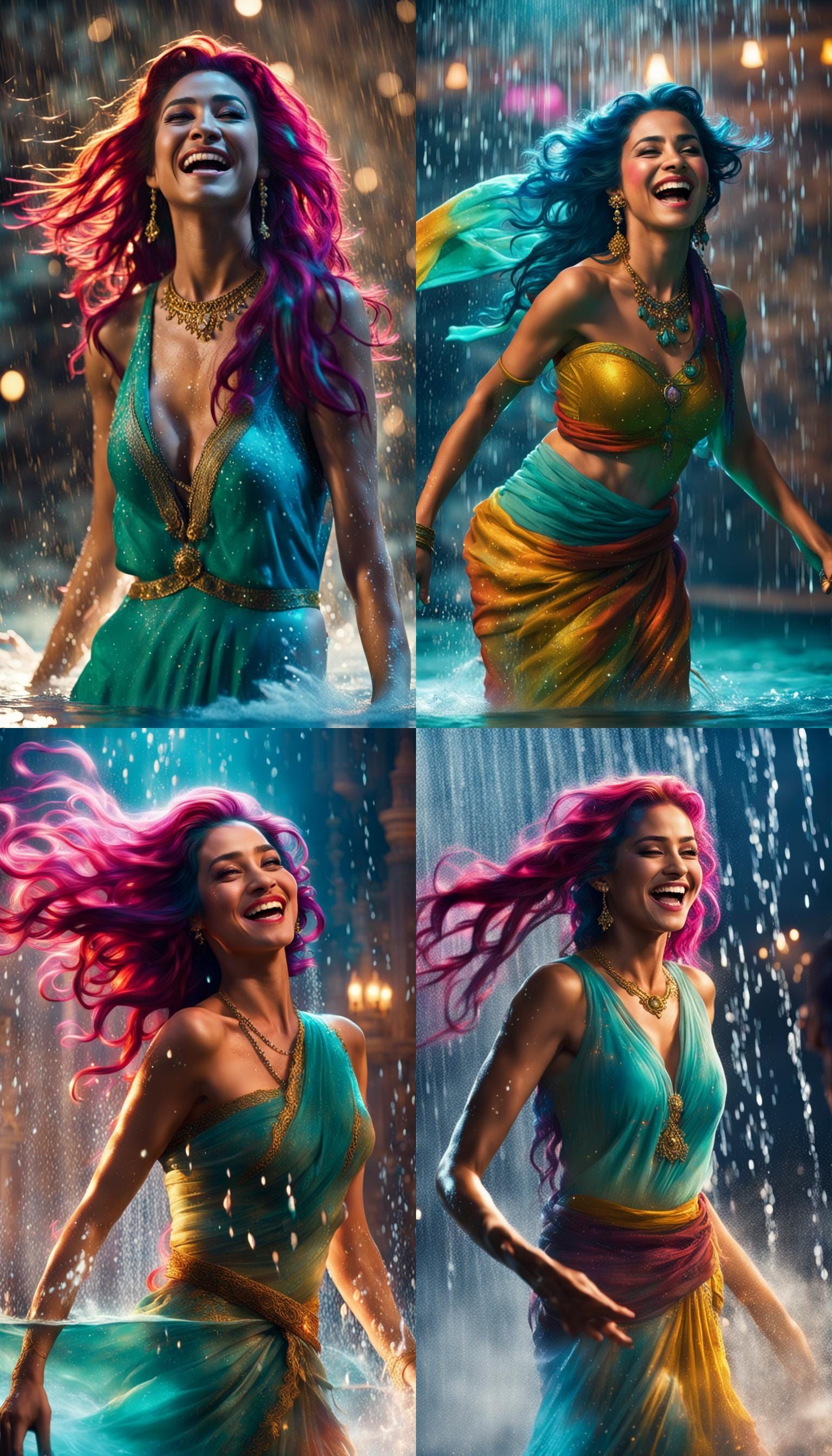 Princess Jasmine Laughing Under a Water Shower
