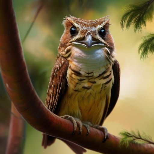 Tawny Frogmouth Crayon Drawing on Gum Tree