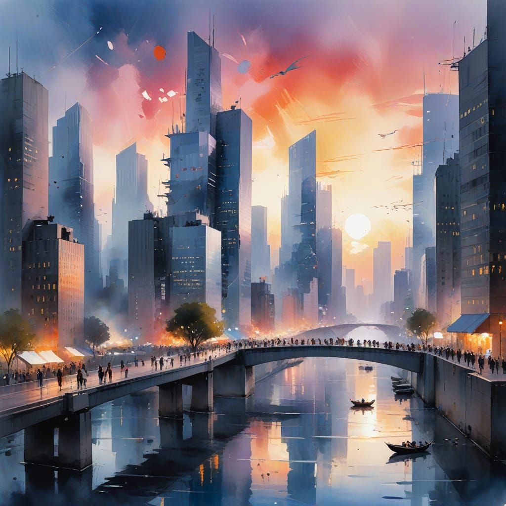 Vibrant Futuristic Metropolis Unfolds at Dusk