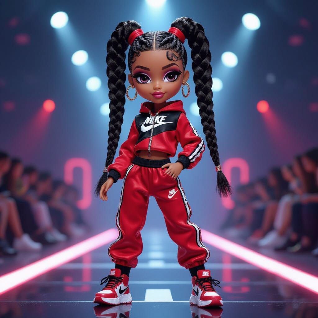 Bratz Doll in Red Black Nike Tracksuit on Runway