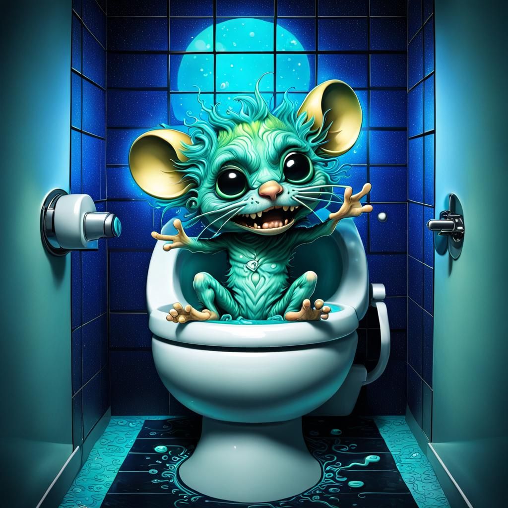 Angry Aqua Chibi Mouse in Psychedelic Art