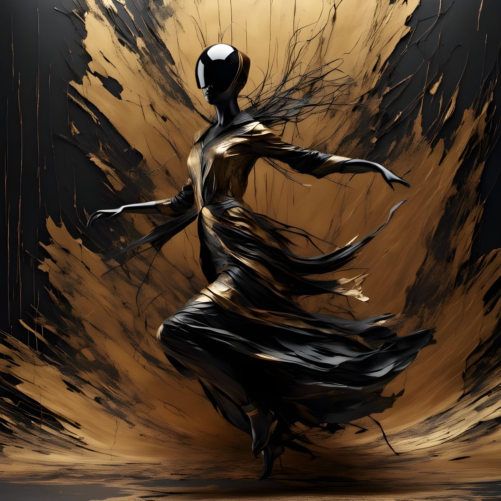 Android Dances: Black and Gold Digital Art