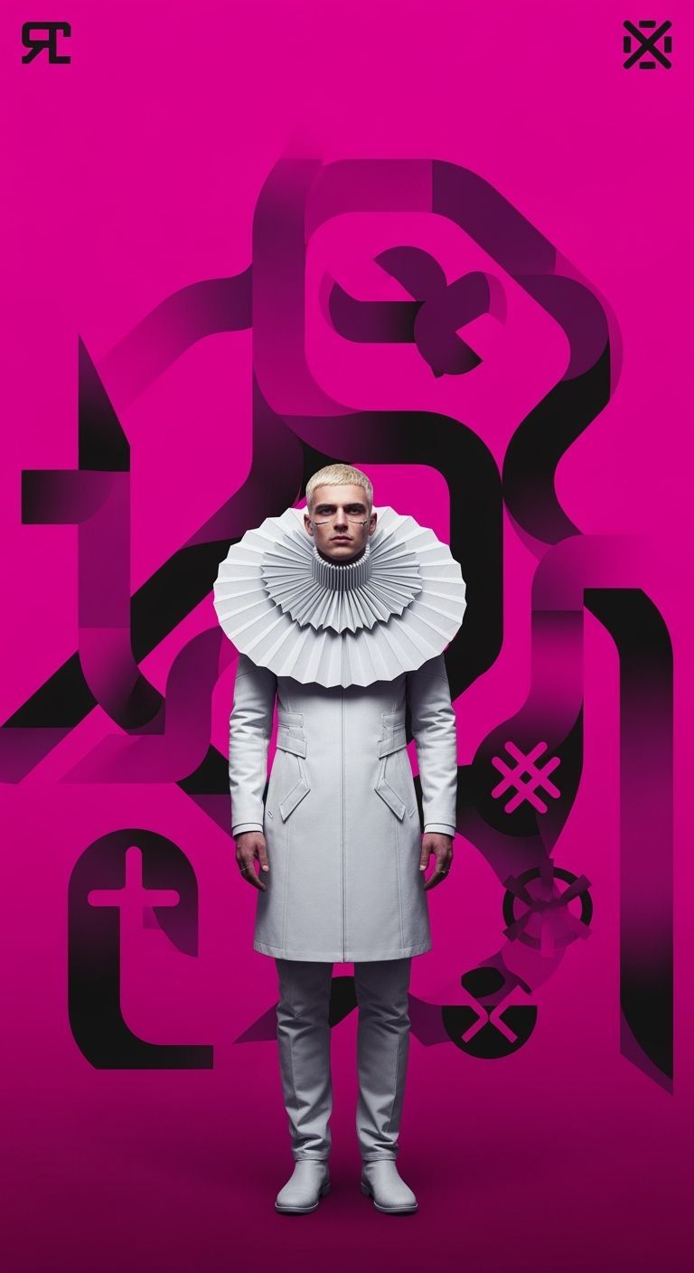 Geometric Portrait with Origami Collar in Digital Art Style