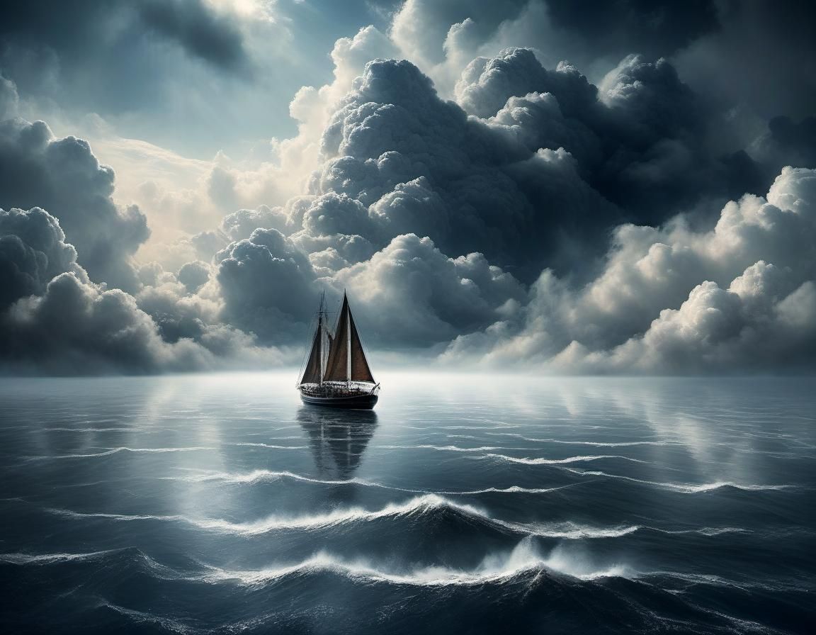 Air Boat Sailing Through Storm Clouds