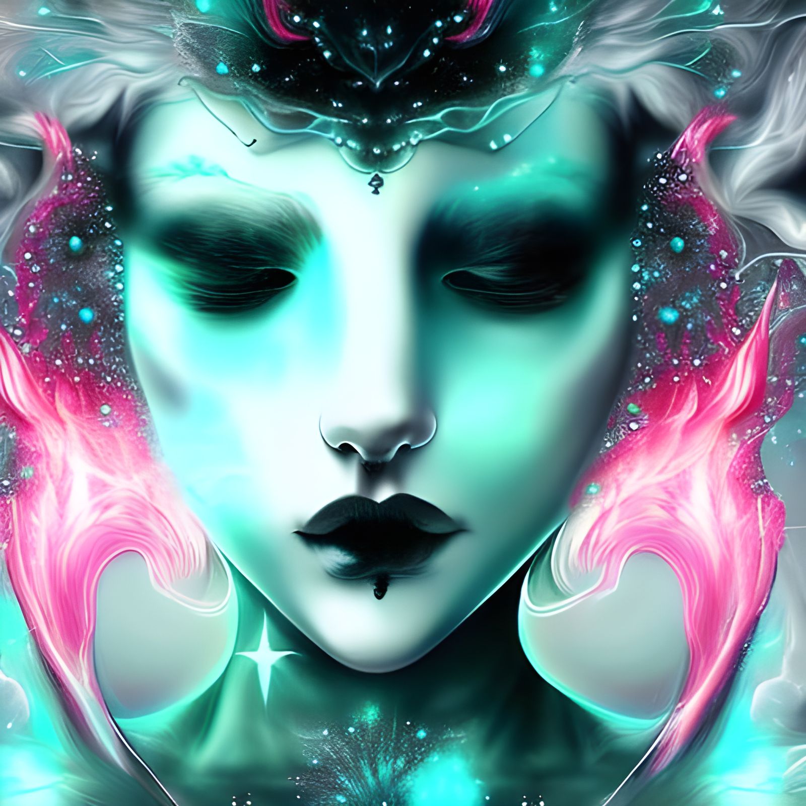 Cyan Elemental in Digital Horror Artwork