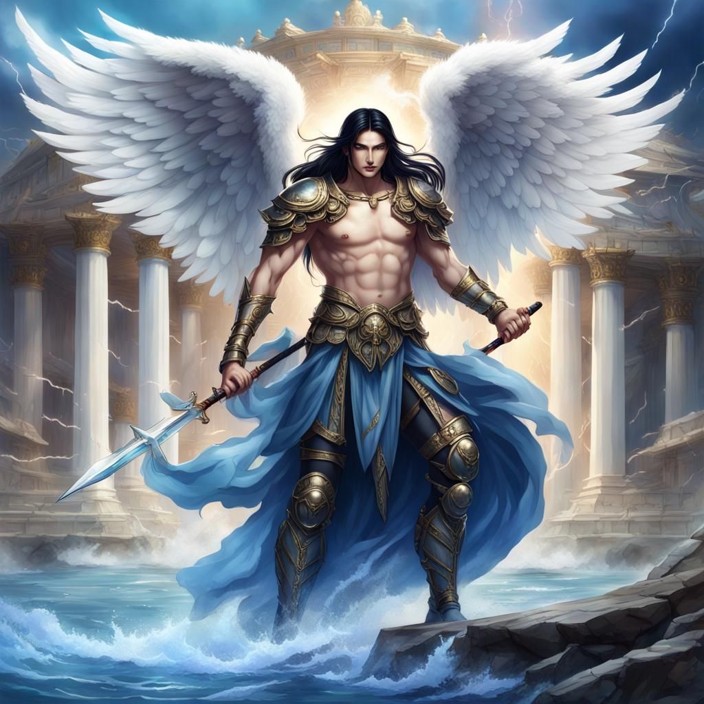Male Angel Controlling Lightning, Digital Portrait