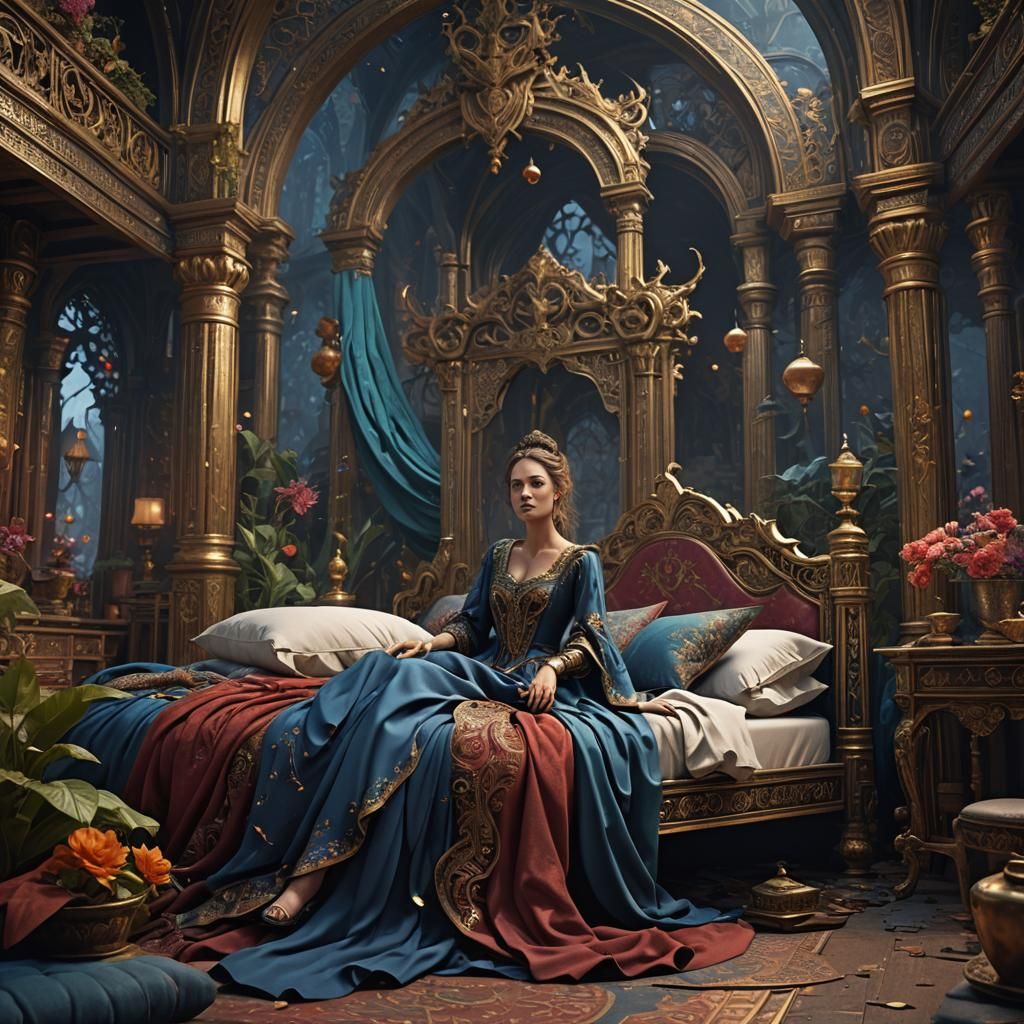 Lazy Woman Refuses to Leave Bed: Fantasy Art