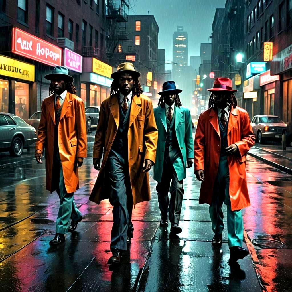 Three Black Men in Zoot Suits, Film Noir Cityscape