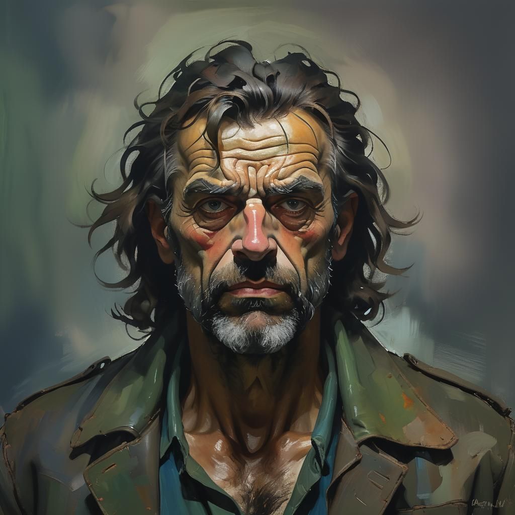 Rugged Man in Expressionist Style with Vivid Colors