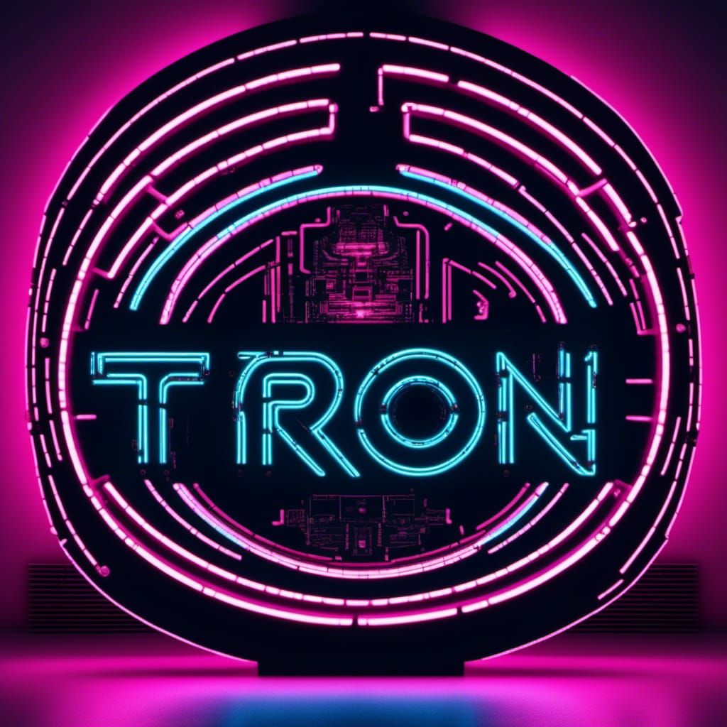 Circular Neon TRON Sign in Block Capitals