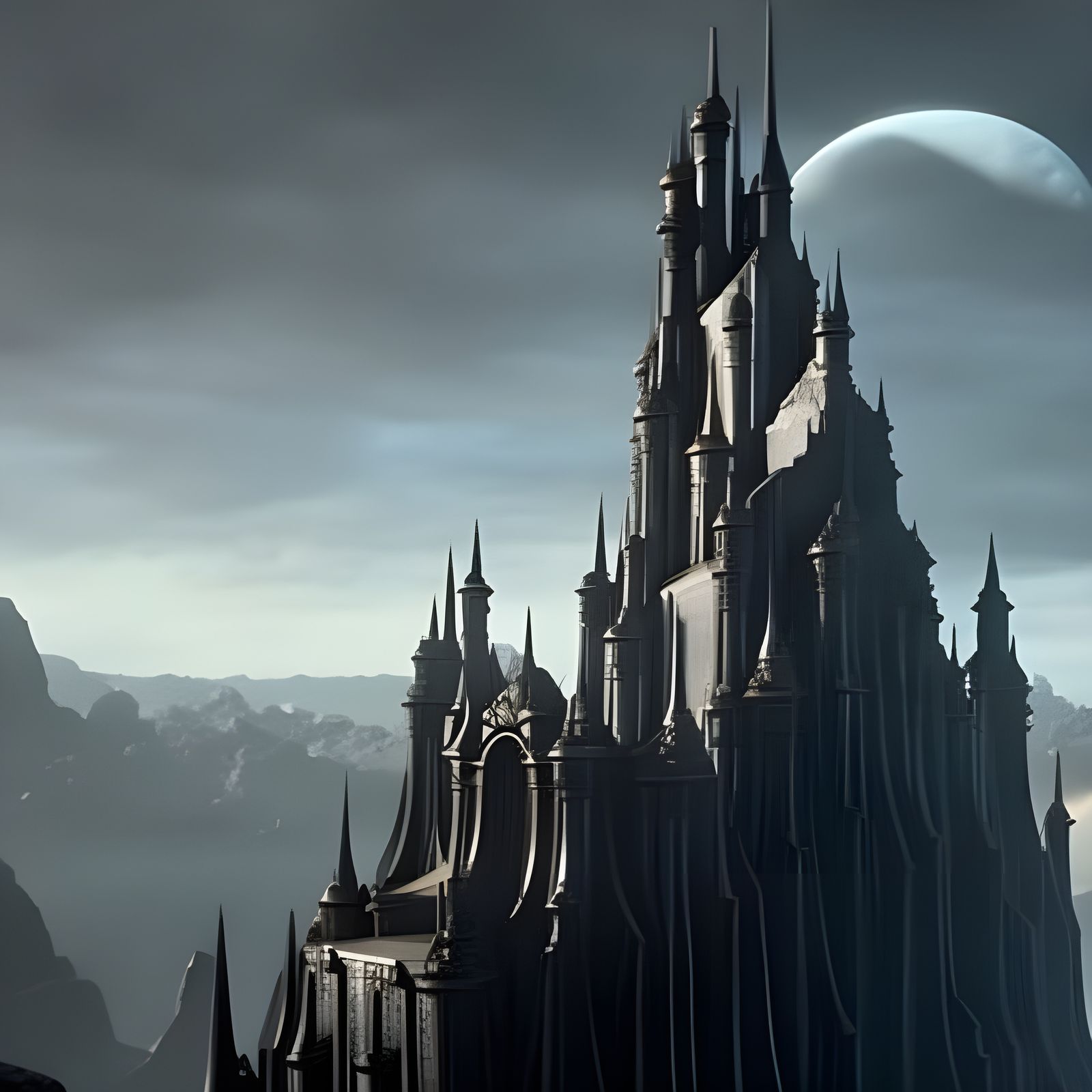 Gothic Castle on Asteroid: Cinematic Fantasy Art