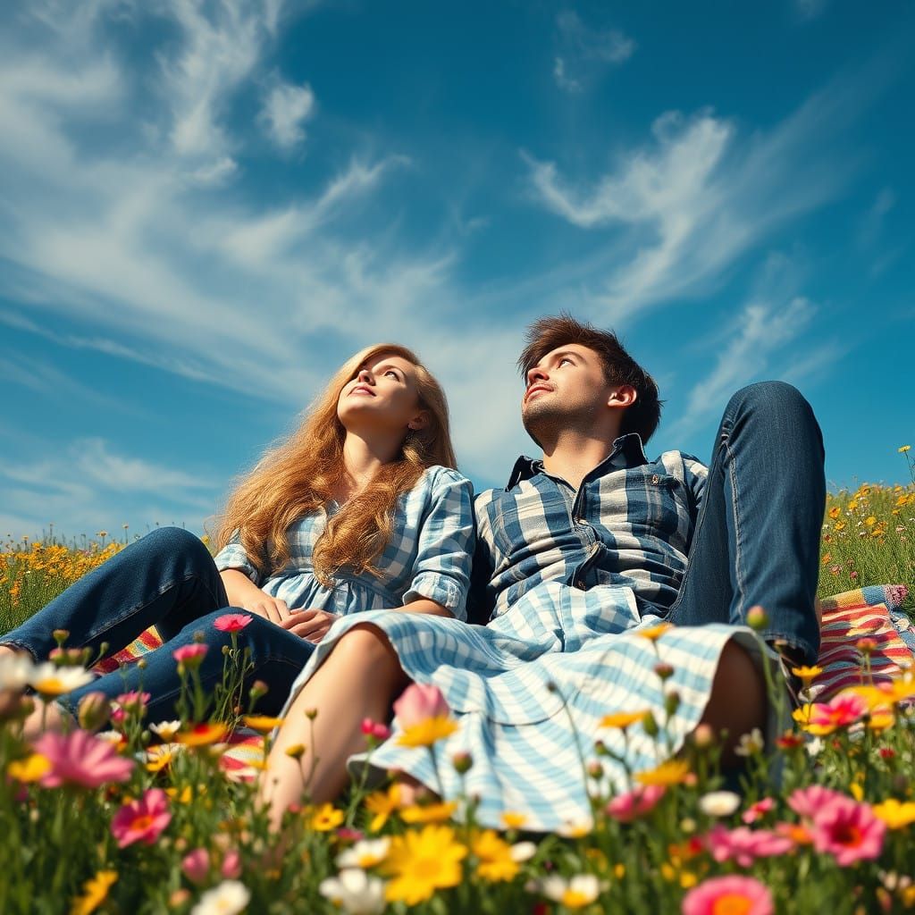 Romantic Couple in Vibrant Wildflower Field