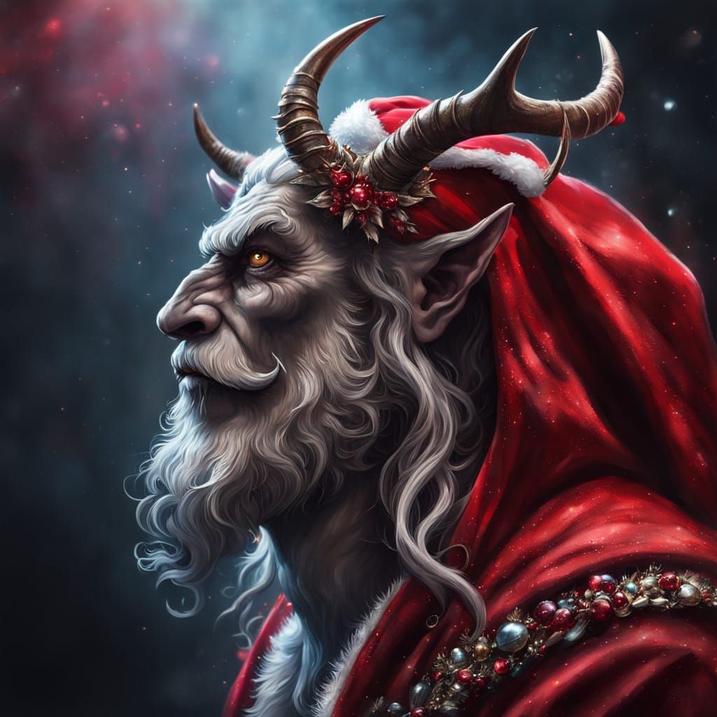 Ethereal Hybrid of Christmas Icons with Ruby-Adorned Beard a...