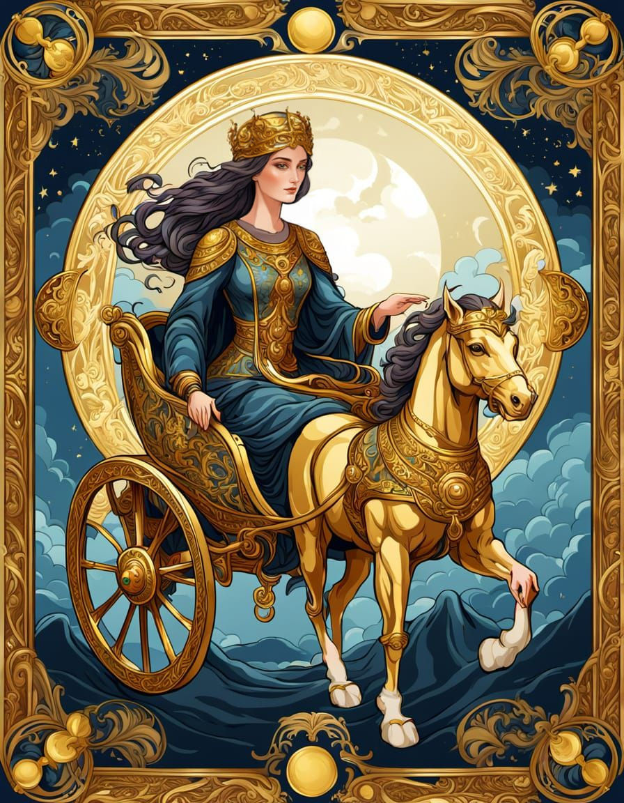 The Chariot Tarot Card in Art Nouveau Style