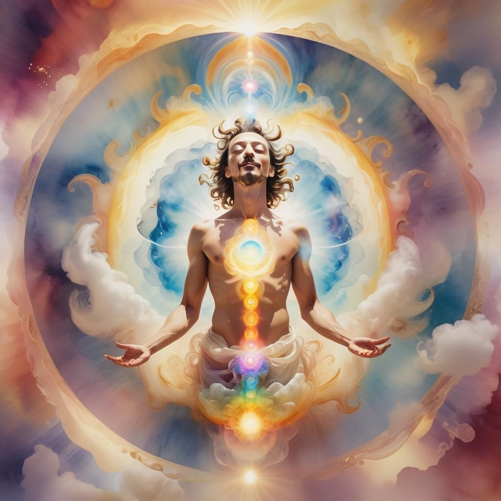 Ethereal Energy Being in Surreal Watercolor Landscape