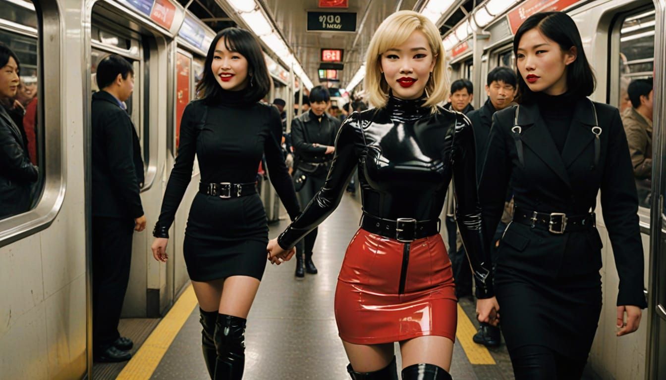 Asian Woman Carries Blonde Friend in Crowded Subway