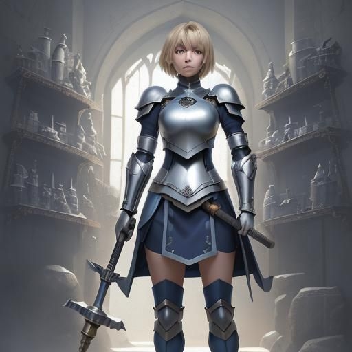 Anime Woman Warrior with Hammer in Castle