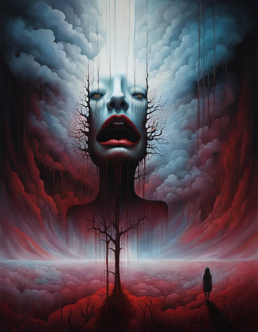 Ethereal Horror: Woman in Dark Surrealist Style