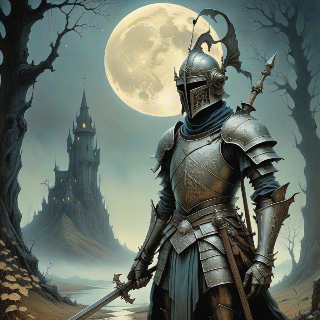 Noble Don Quixote in Dreamy, Ethereal Landscape