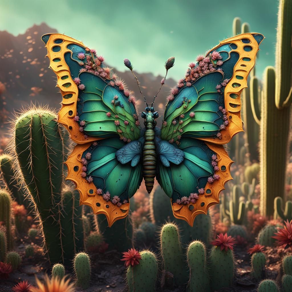 Cactus Butterfly: Detailed Digital Matte Painting
