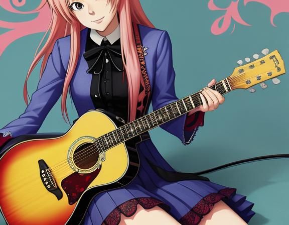 Girl Playing Guitar in Anime Style