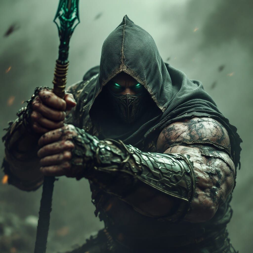 Battle-Scarred Warrior in Fierce Battle Stance