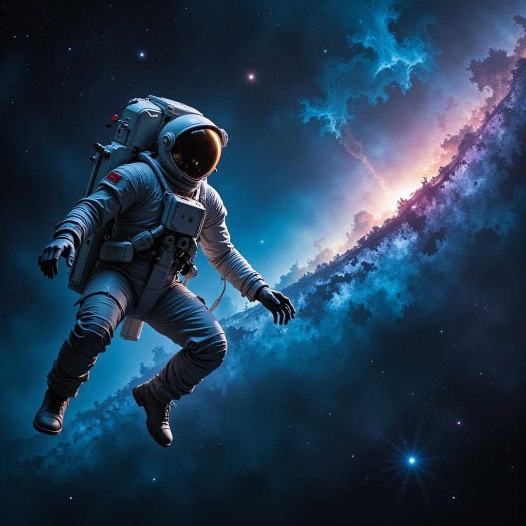 Astronaut Gazes at Vibrant Nebula in Photorealistic Space Sc...