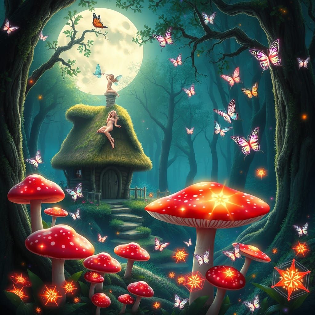 Luminous Forest Sanctuary with Radiant Nymphs and Vibrant Mu...