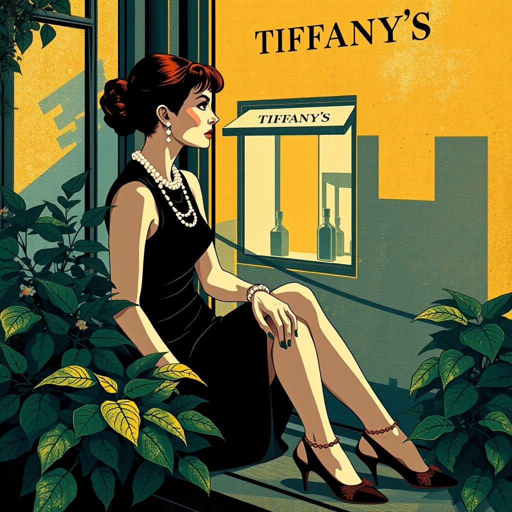 Sleek Audrey Hepburn in a Vibrant Abstract Art Style