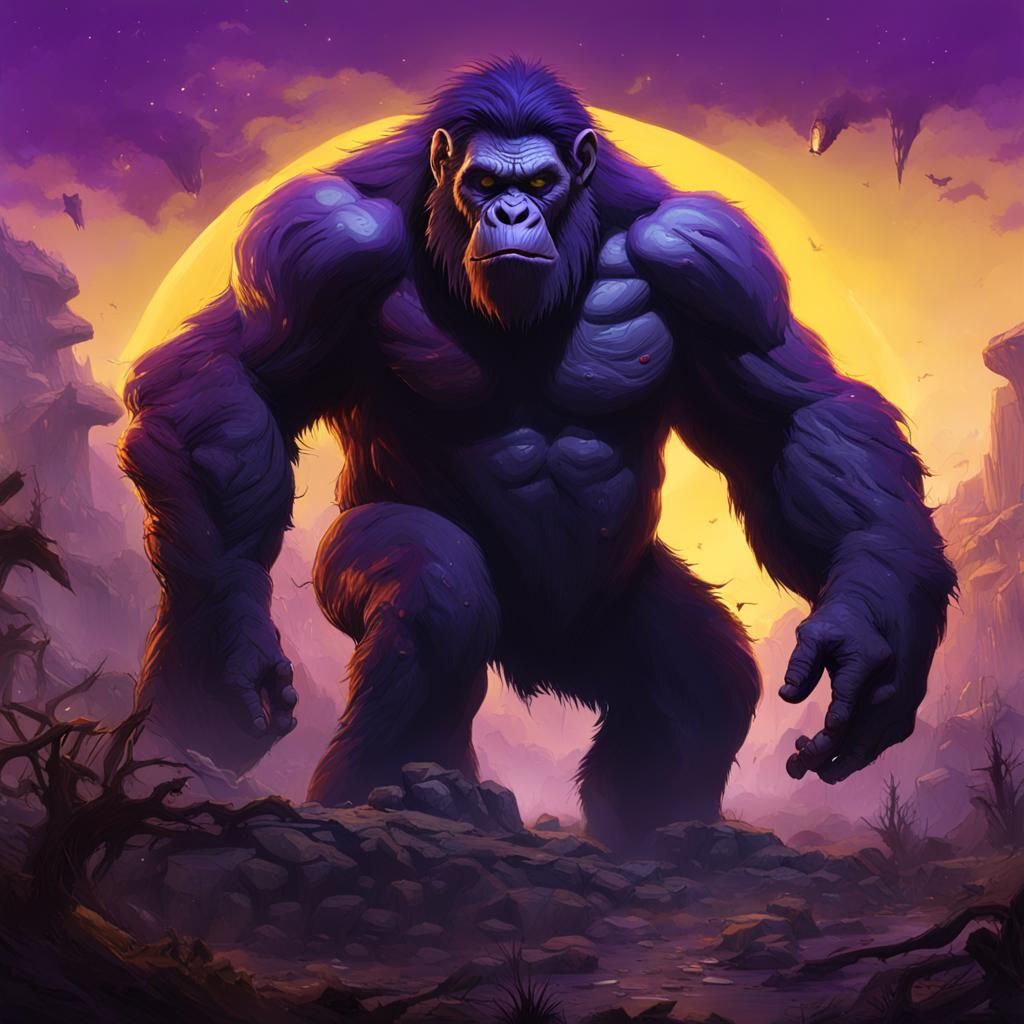 Gigantic Prehistoric Ape in Dark Fantasy Style