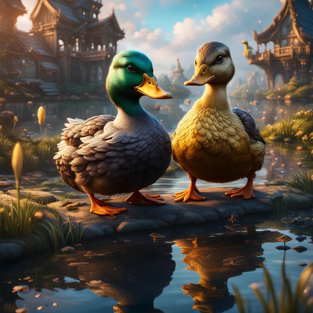 Fantastical Ducks in Detailed Matte Painting