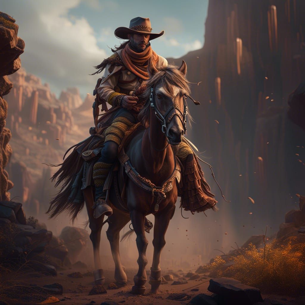 Detailed Cowboy Matte Painting in Deep Color